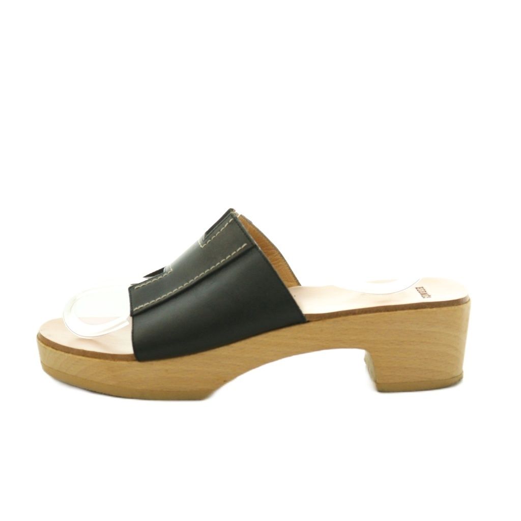 Hermes Kevlar Sandals Logo Leather Wood 36 Black — view 2