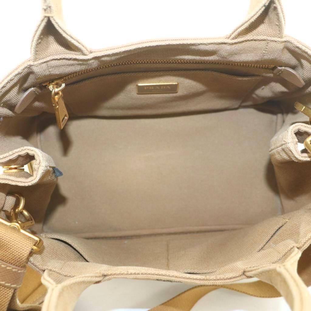 Prada Canapa Mini 2-Way Shoulder Bag Tote Canvas Brown — view 6