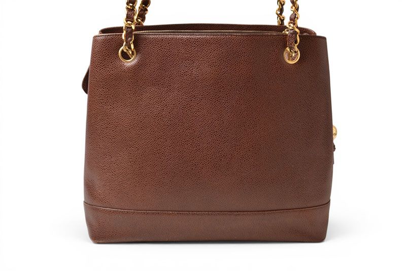 Chanel Chain Shoulder Bag Tote CC Logo Caviar Leather Brown Gold — view 7