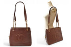 Chanel Chain Shoulder Bag Tote CC Logo Caviar Leather Brown Gold — view 3