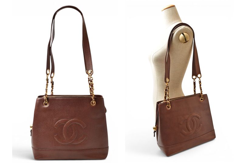 Chanel Chain Shoulder Bag Tote CC Logo Caviar Leather Brown Gold — view 3