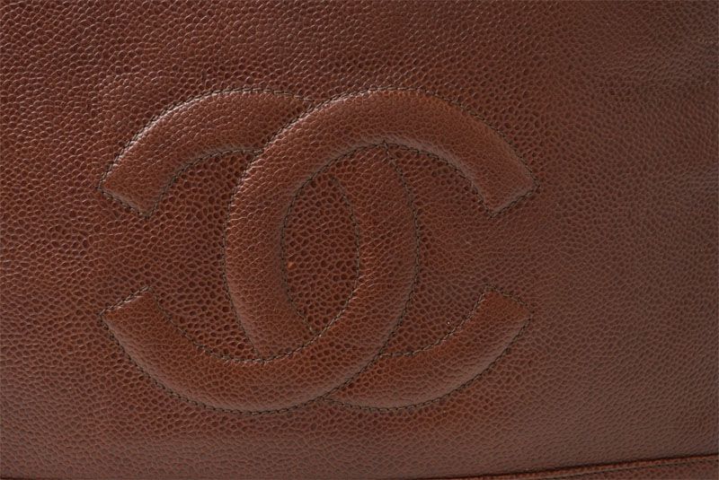 Chanel Chain Shoulder Bag Tote CC Logo Caviar Leather Brown Gold — view 6