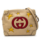 Gucci GG Logo Crossbody Shoulder Bag Beige Red Leather