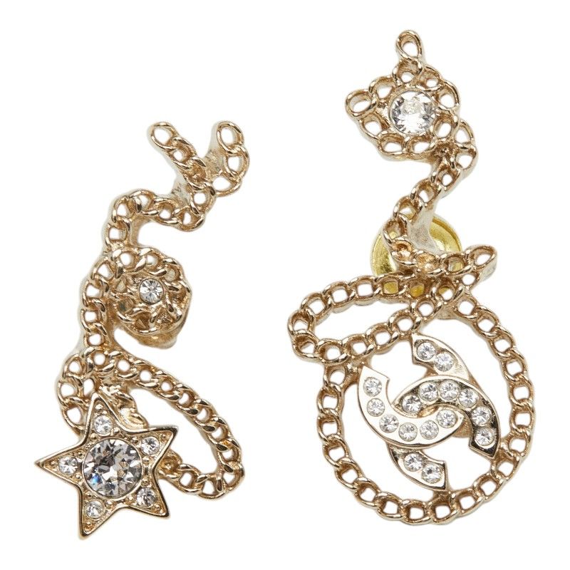 Chanel CC Logo Star Earrings Gold Plated Rhinestone — view 2