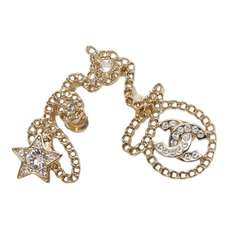 Chanel CC Logo Star Earrings Gold Plated Rhinestone