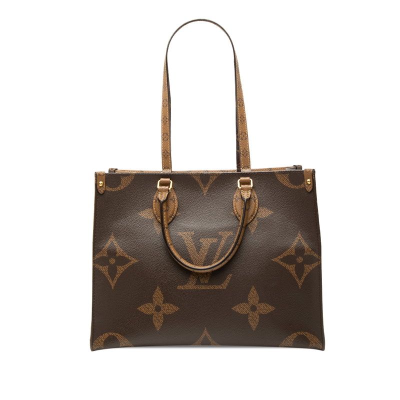 Louis Vuitton Monogram Giant Reverse On The Go MM Tote Brown Leather