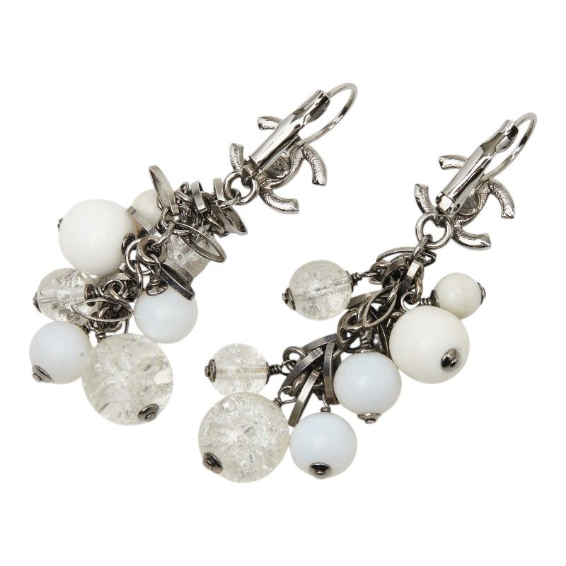 Chanel CC Logo Earrings Silver Yellow Metal — view 3