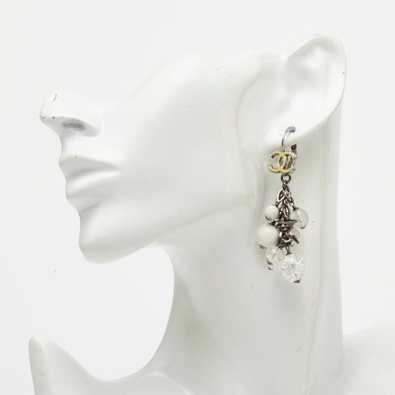 Chanel CC Logo Earrings Silver Yellow Metal — view 5