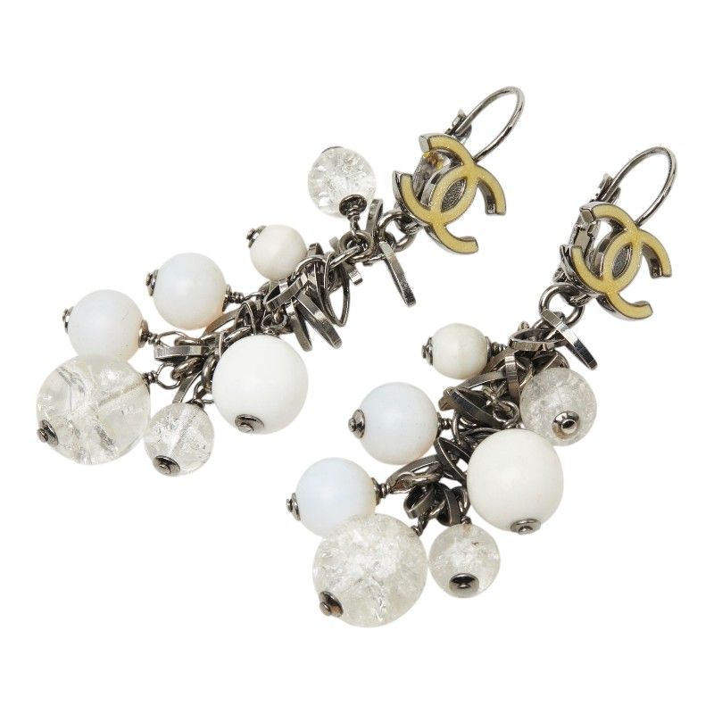 Chanel CC Logo Earrings Silver Yellow Metal