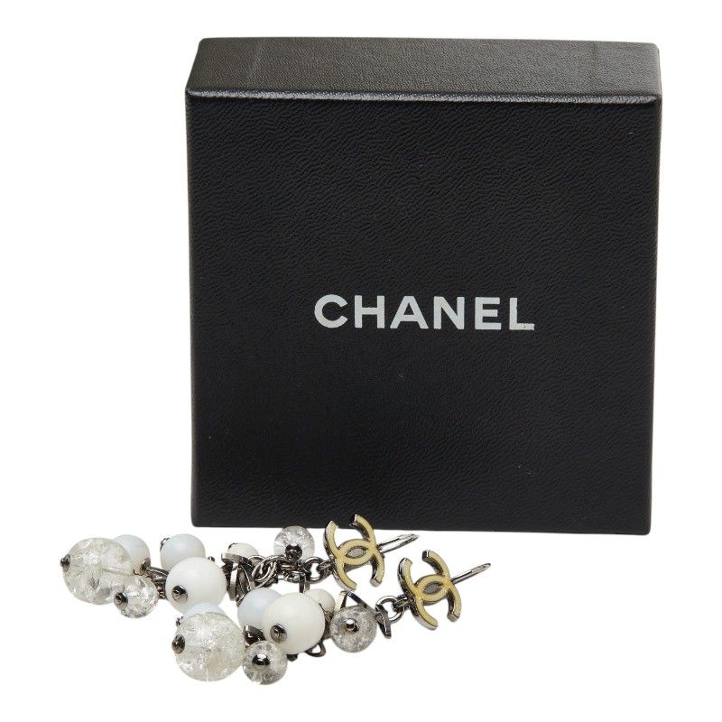 Chanel CC Logo Earrings Silver Yellow Metal — view 6