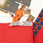 Hermes Carre 90 L'hiver en Poste Winter Mail Scarf Large Red Multicolor Silk — view 9