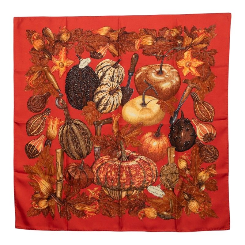 Hermes Carre 90 Citrouilles Et Coloquintes Pumpkin and Colocinto Scarf Large