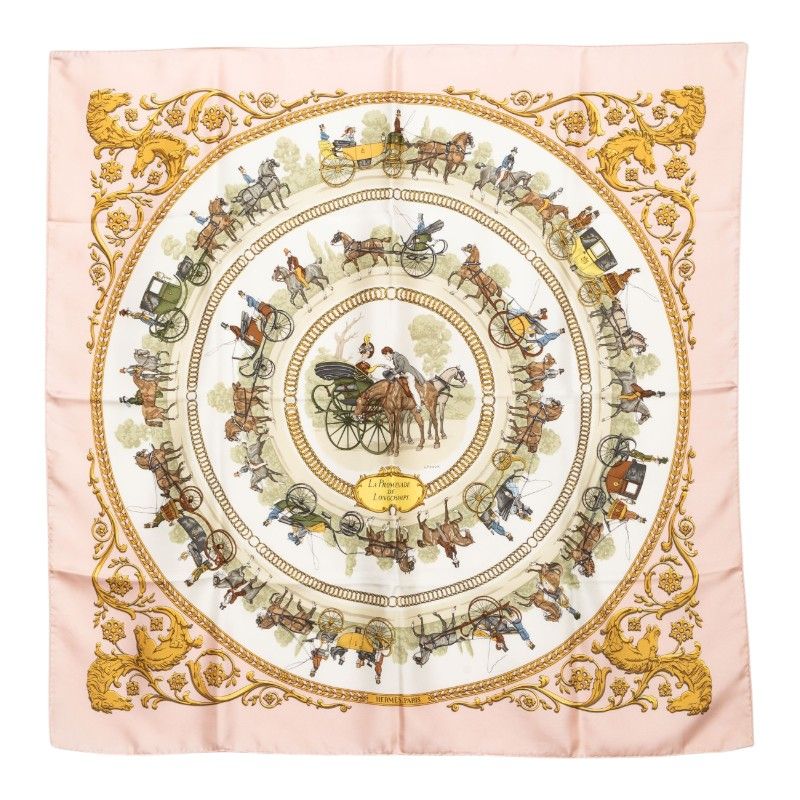 Hermes Carre 90 la Promenade de Longchamps Walk to Long Chien Scarf Large Pink