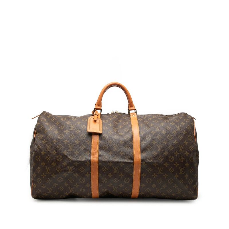 Louis Vuitton Monogram Keepall 60 Boston Bag Brown Leather