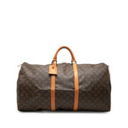 Louis Vuitton Monogram Keepall 60 Boston Bag Brown Leather