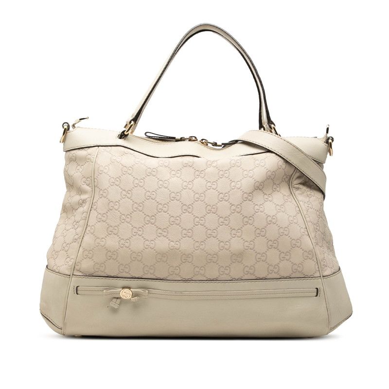 Gucci Guccissima Interlocking Mayfair Tote Shoulder Bag 2-Way Beige Leather