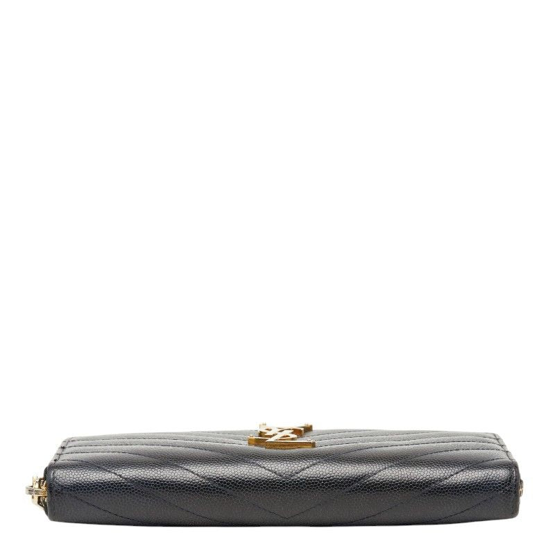 Saint Laurent Monogram YSL Logo Zip Around Wallet Black Leather — view 3