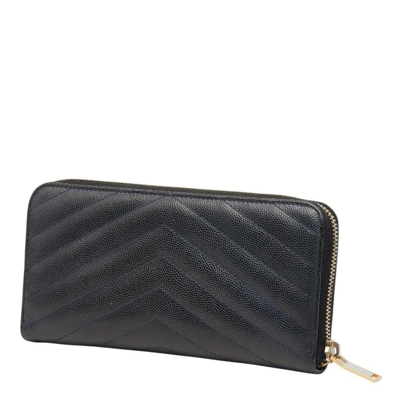 Saint Laurent Monogram YSL Logo Zip Around Wallet Black Leather — view 2