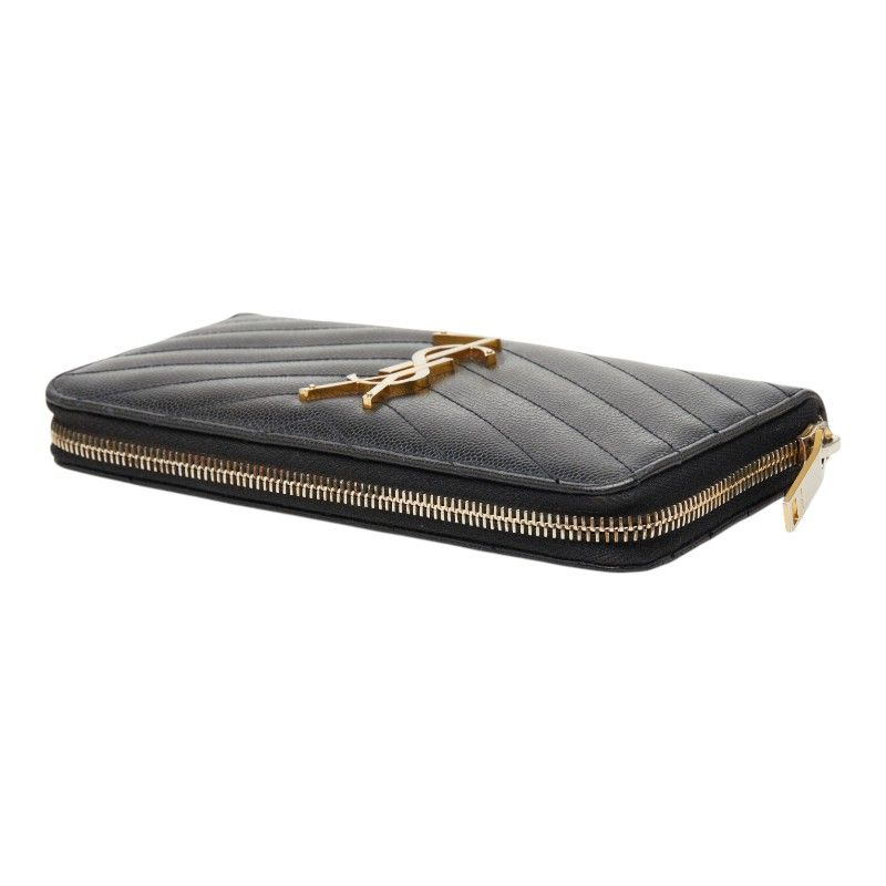 Saint Laurent Monogram YSL Logo Zip Around Wallet Black Leather — view 5