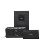 Saint Laurent Monogram YSL Logo Zip Around Wallet Black Leather — view 9