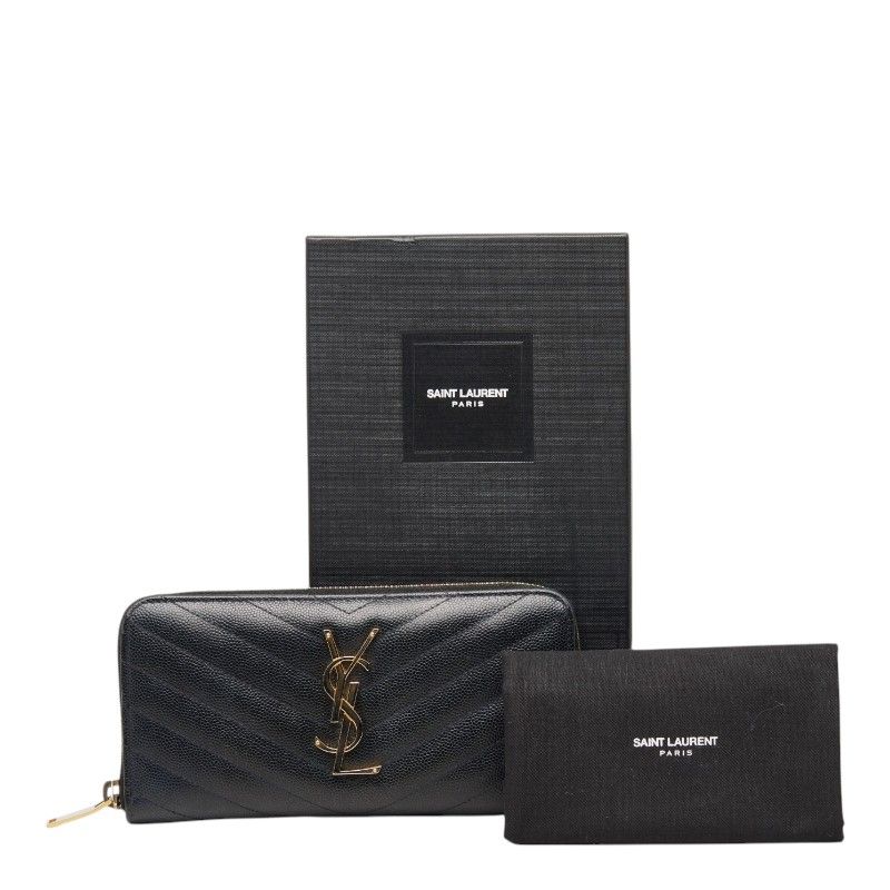 Saint Laurent Monogram YSL Logo Zip Around Wallet Black Leather — view 9