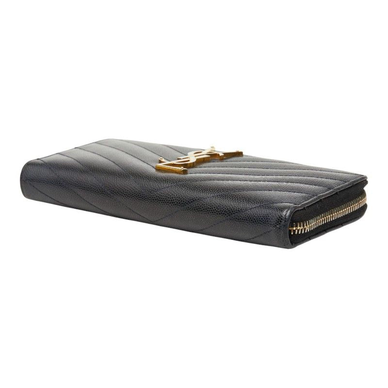 Saint Laurent Monogram YSL Logo Zip Around Wallet Black Leather — view 4
