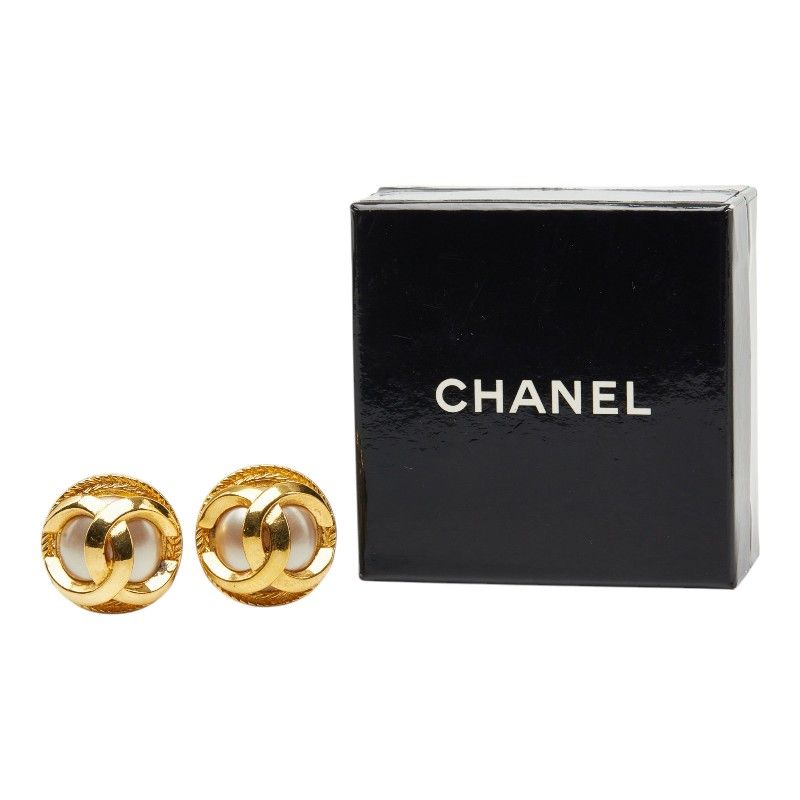 Chanel CC Logo Earrings Gold Plated Faux Pearl — view 6