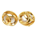 Chanel CC Logo Earrings Gold Plated Faux Pearl