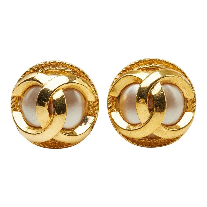 Chanel CC Logo Earrings Gold Plated Faux Pearl — view 2