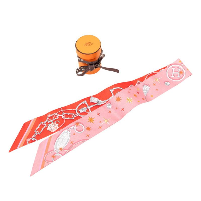 Hermes Twilly C'est la Fete Scarf Pink Silk — view 5