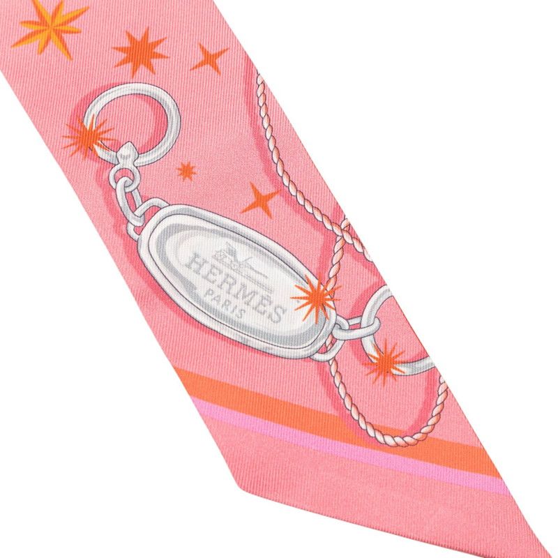 Hermes Twilly C'est la Fete Scarf Pink Silk — view 2