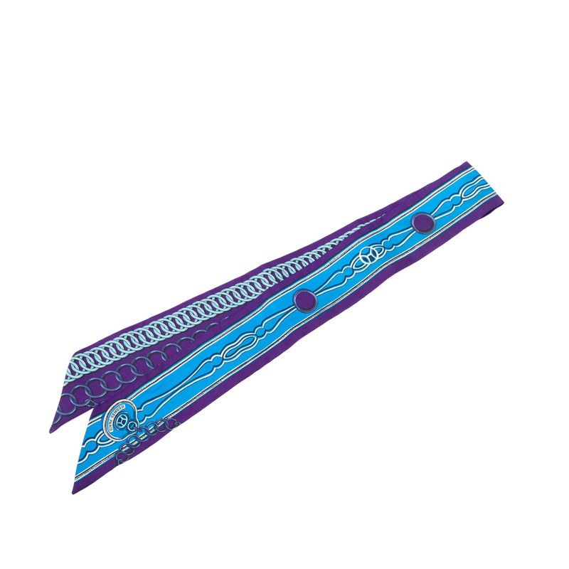 Hermes Twilly Maillon Scarf Blue Purple Silk