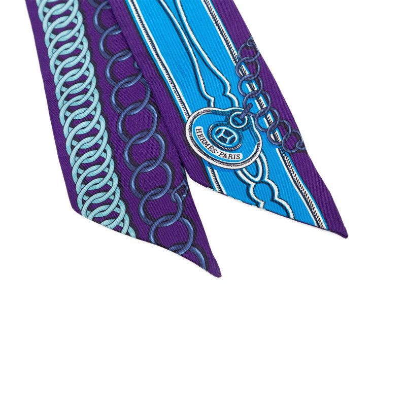 Hermes Twilly Maillon Scarf Blue Purple Silk — view 2