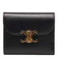 Celine Triomphe Compact Wallet Trifold Black Leather