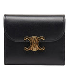 Celine Triomphe Compact Wallet Trifold Black Leather