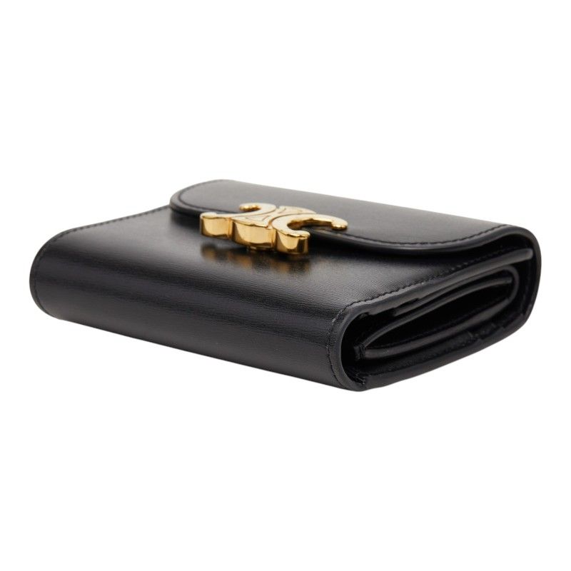 Celine Triomphe Compact Wallet Trifold Black Leather — view 4