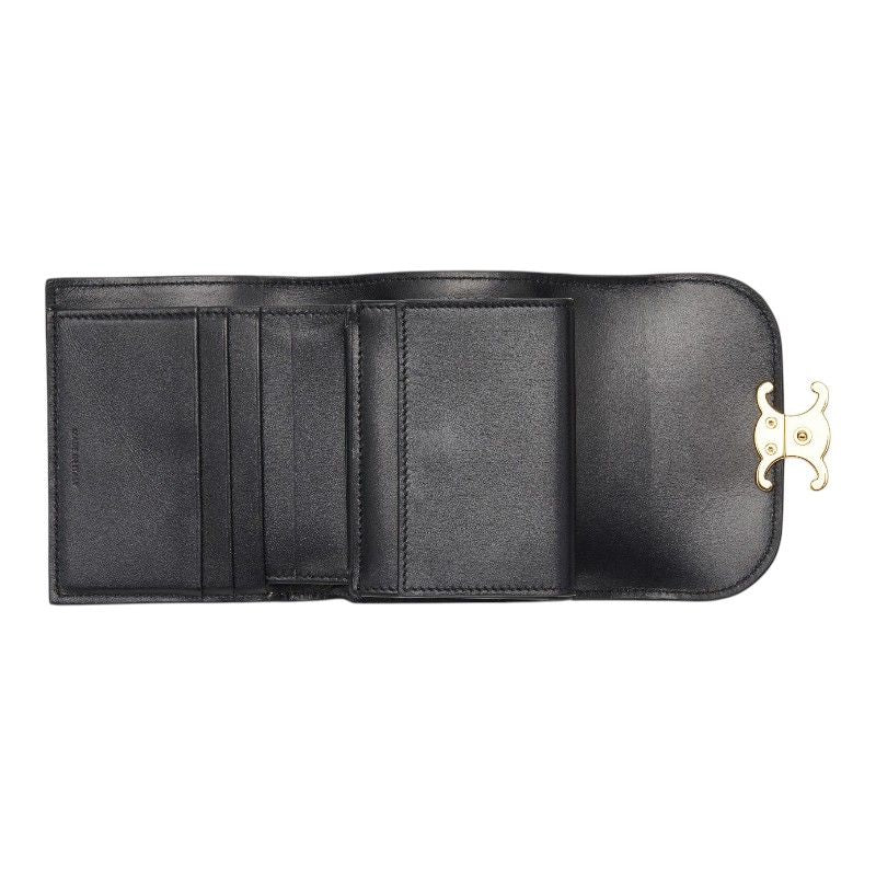 Celine Triomphe Compact Wallet Trifold Black Leather — view 6