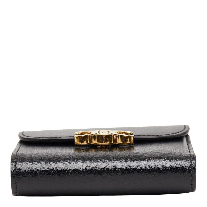 Celine Triomphe Compact Wallet Trifold Black Leather — view 3