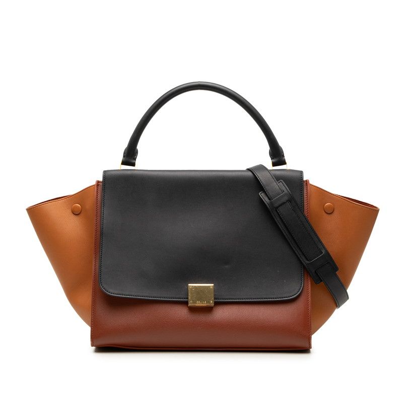 Celine Trapeze 2-Way Shoulder Bag Black Brown Leather
