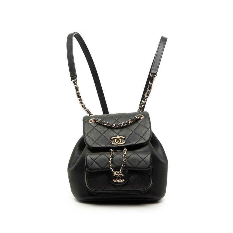 Chanel Quilted CC Logo Small Backpack Black Gold Calfskin