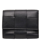 Bottega Veneta Maxi Intrecciato Cassette Trifold Wallet Black Leather