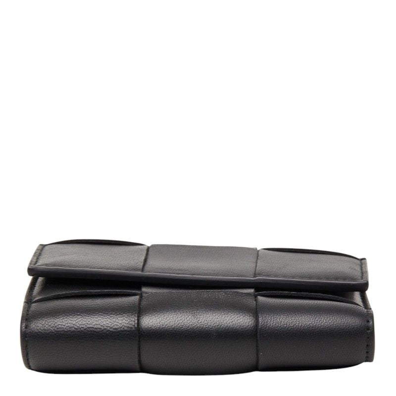 Bottega Veneta Maxi Intrecciato Cassette Trifold Wallet Black Leather — view 3