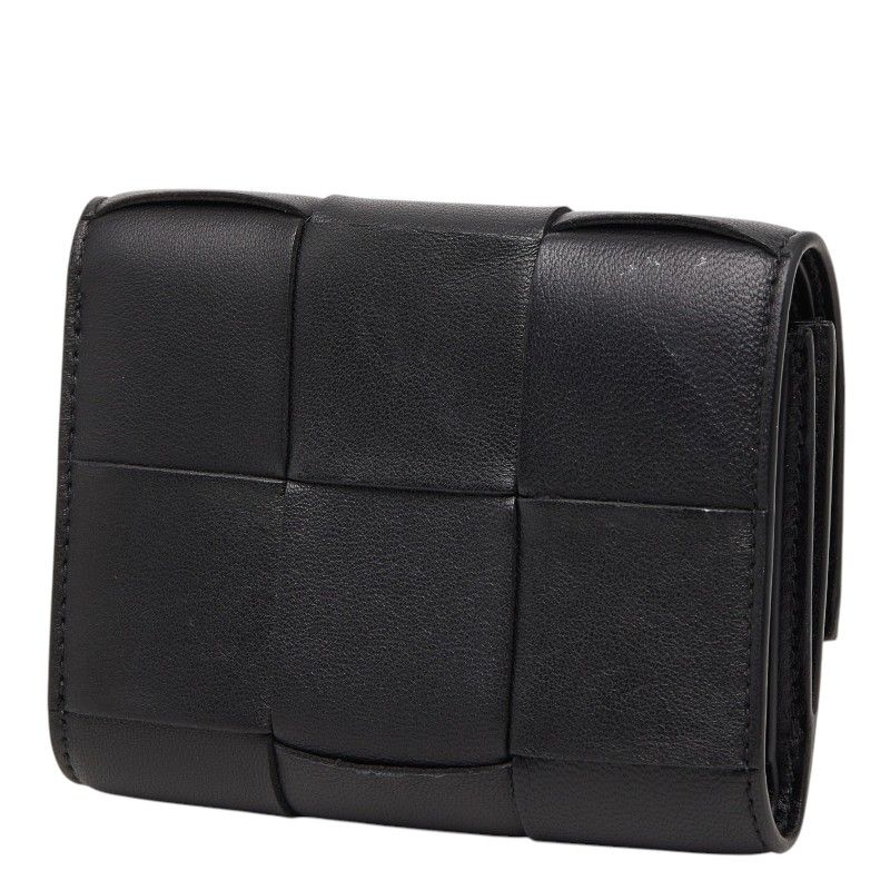 Bottega Veneta Maxi Intrecciato Cassette Trifold Wallet Black Leather — view 2
