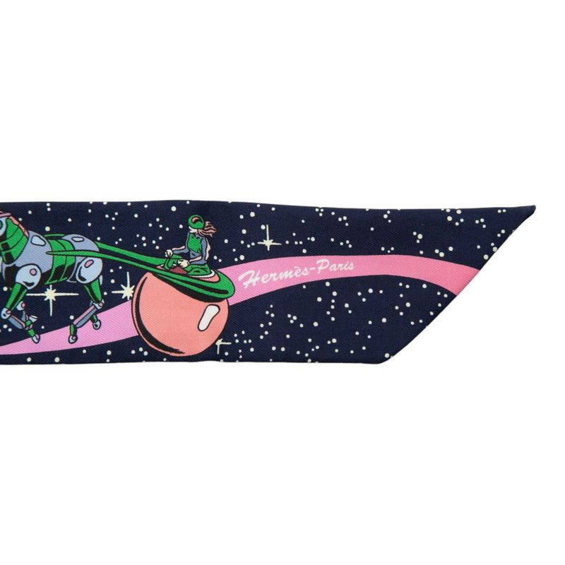 Hermes Twilly Space Derby Scarf Navy Multicolor Silk — view 4