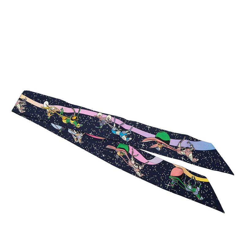 Hermes Twilly Space Derby Scarf Navy Multicolor Silk — view 2