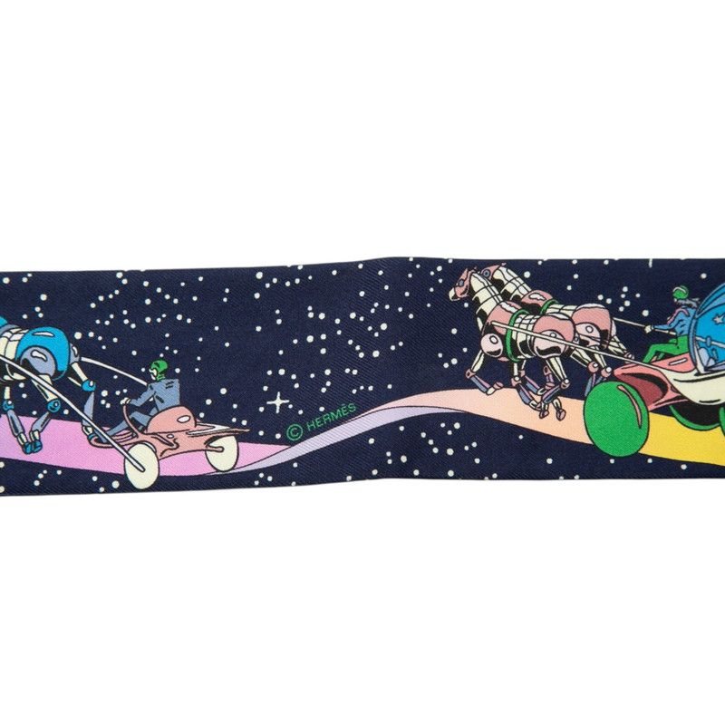 Hermes Twilly Space Derby Scarf Navy Multicolor Silk — view 5