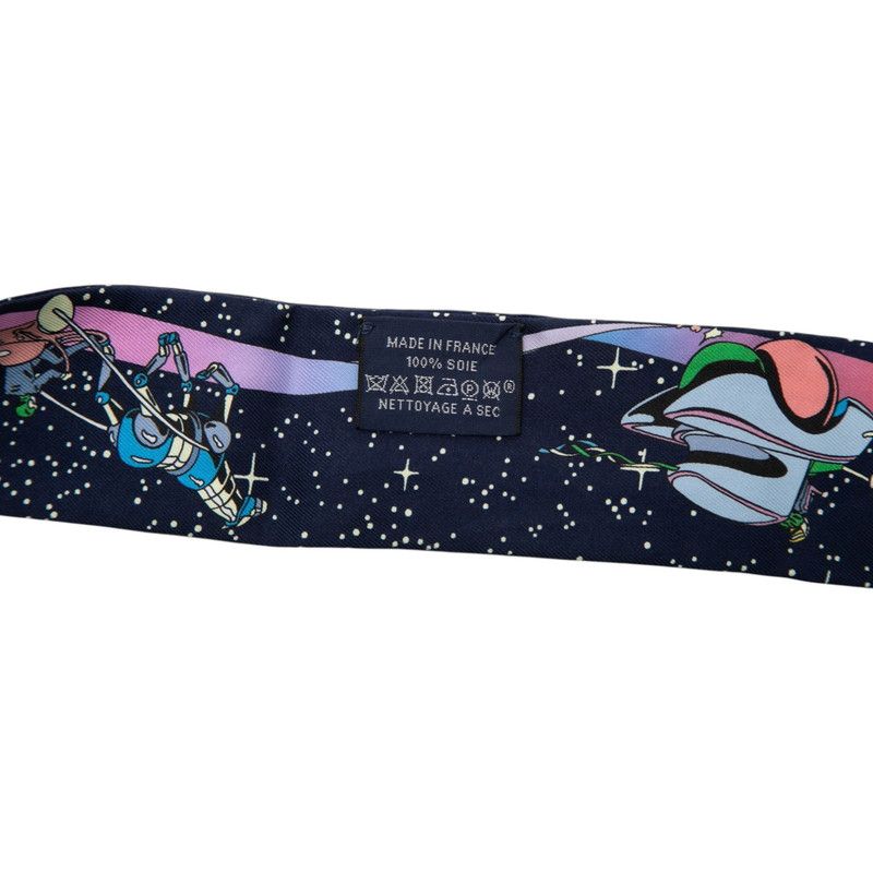 Hermes Twilly Space Derby Scarf Navy Multicolor Silk — view 3