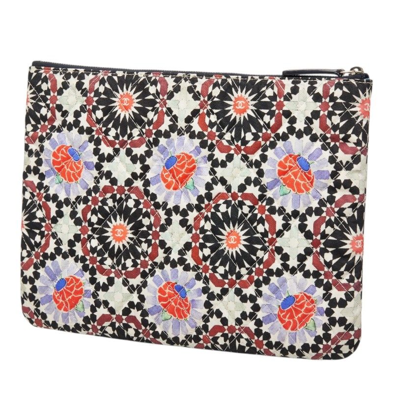 Chanel CC Logo Christmas Limited Clutch Pouch Multicolor Canvas Lambskin — view 2