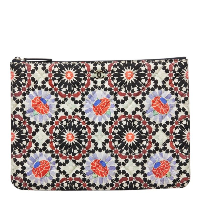 Chanel CC Logo Christmas Limited Clutch Pouch Multicolor Canvas Lambskin
