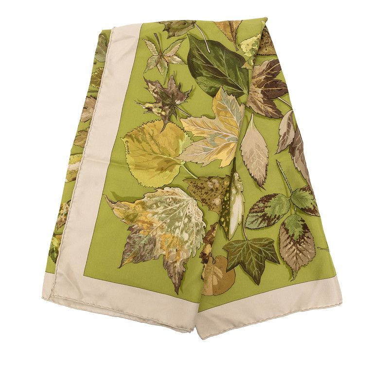 Hermes Carre 90 Tourbillon Fallen Leaves Swirl Scarf Green Gray Silk — view 2